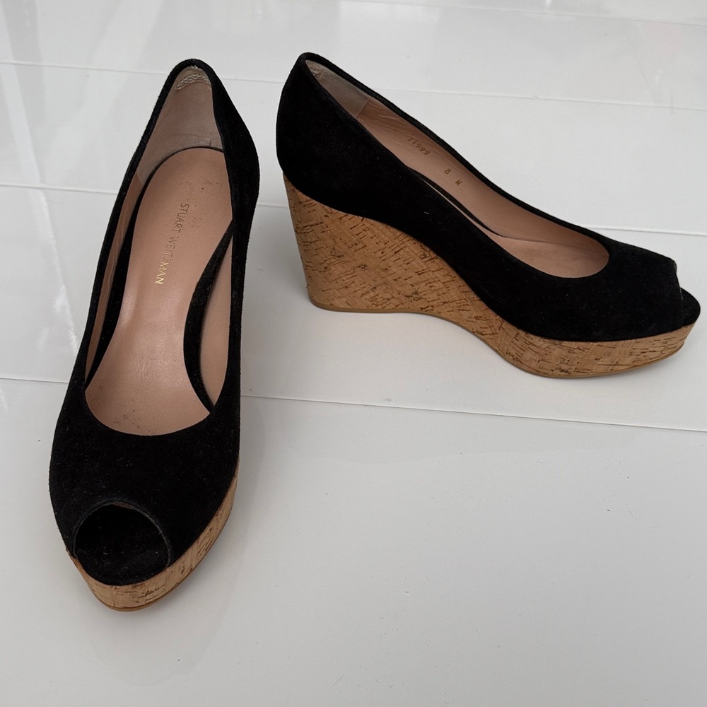 Stuart Whitman Black Suede Wedge